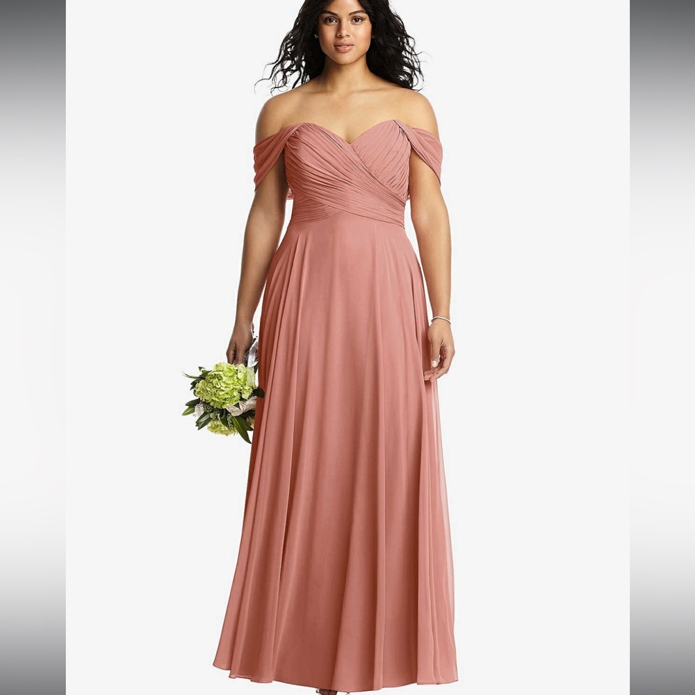 DESSY collection SZ 6 off the shoulder draped chiffon maxi dress formal evening